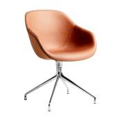 Chaise pivotante en cuir et aluminium poli cognac AAC