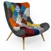 Cotecosy - Fauteuil scandinave Romilly Tissu Patchwork - Multicolore