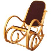Décoshop26 - Fauteuil à bascule rocking chair en bois clair assise en tissu marron