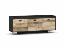 Élégant meuble tv fulgures, 140 cm matériau graphite / vieux bois