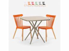 Ensemble d'une table carrée beige 70x70cm et 2 chaises design moderne roslin