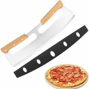 Fei Yu - Coupe-pizza, couteau à pizza en acier inoxydable avec manche en bois, tranchant avec housse de protection, couteau à pizza, couteau de pesée