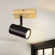 GBLY Lustre de plafond 1 flamme en bois avec spot GU10 de 350° et design moderne en métal noir pour illuminer votre couloir, salon, chambre à coucher