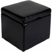 HHG - Pouf tabouret cube-coffre Onex, cuir, 45x44x44cm, noir - black