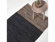 Homescapes tapis en cuir recyclé noir et beige à motif chevrons - 150 x 240 cm RU1322D