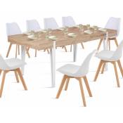 Idmarket - Table à manger extensible rectangle austria 6-10 personnes bois pied épingle blanc 160-200 cm - Bois-clair