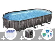 Kit piscine tubulaire ovale Bestway Power Steel décor bois 7,32 x 3,66 x 1,22 m + 6 cartouches de filtration + Kit de traitement au chlore + Pompe à c