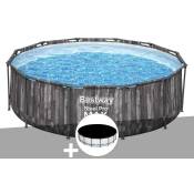 Kit piscine tubulaire ronde Bestway Steel Pro Max décor bois 3,66 x 1,00 m + Bâche de protection