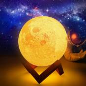 Lampe lune led 15cm avec télécommande,lampe lune 3D 16 couleurs de lumière changeantes,décoration lune avec support en bois veilleuse lune portable
