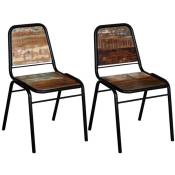 Les Tendances - Chaise vintage bois recyclé massif et métal noir Vosa - Lot de 2