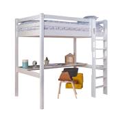 Lit mezzanine avec bureau 90x190 cm bois massif blanc