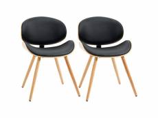 Lot de 2 chaises design vintage bois revêtement mixte synthétique tissu noir