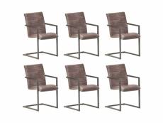 Lot de 6 chaises de salle à manger cuisine cantilever design rétro cuir véritable marron cds022295