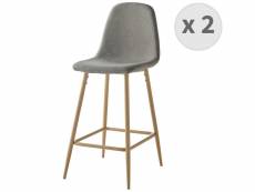 Manchester - chaise de bar scandinave tissu gris pieds métal bois (x2)
