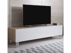 Meuble tv modèle luke h2 (160x42cm) couleur sonoma et blanc brillant avec pieds en aluminium TVSD032SOWHPA-1BOX