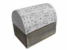 Mini boîte fleurie argentée en bois blanc et argent