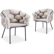Miranda - Lot de 2 chaises velours taupe pieds en métal noir - Blanc