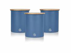Nordic 3 boîtes de cuisine en acier au carbone, couvercle en bambou 3 x 0,84 l, swan, nordic, , bleu