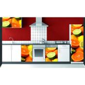 Plage - Sticker mural pour réfrigérateur 180 cm x 60 cm, photo d'agrumes mélangés, oranges, citrons et citrons verts. - Jaune / doré
