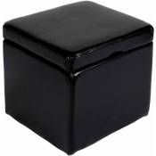 Pouf tabouret cube-coffre Onex, cuir, 45x44x44cm, noir
