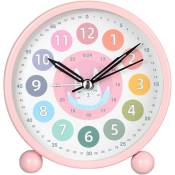 Réveil d'apprentissage pour enfants, jolie horloge de bureau silencieuse, 10,2 cm (lapin rose)