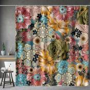 Rideau de douche floral bohème imprimé fleurs multicolores, rideau de douche de style ethnique bohème avec 12 crochets pour accessoires de décoration