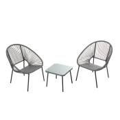 Set de 2 fauteuils + table basse gris foncé