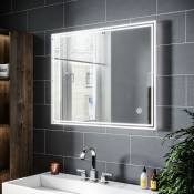 Sirhona - Miroir led de salle de bains miroir mural avec interrupteur touch modèle moderne lumière blanc froid - 90x70cm Anti-buée