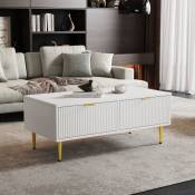 Table basse - 2 tiroirs - design rayures verticales - Blanc