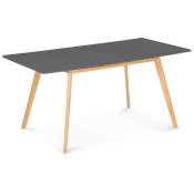 Table scandinave extensible rectangle inga 4-6 personnes plateau gris anthracite pieds bois 120-160 cm - Gris