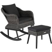 Tectake - Fauteuil à bascule en rotin Rovigo avec repose-pieds Vibo - Fauteuil à bascule en rotin, chaise à bascule, chaise de relaxation - gris