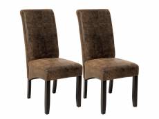 Tectake lot de 2 chaises aspect cuir - marron foncé