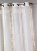 Voilage en étamine à rayures verticales à pois - Beige - 140 x 260 cm