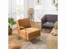 Albane - fauteuil lounge tissu orange métal doré accoudoirs bois