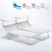 Beach And Garden Design - 2 bains de soleil xl de jardin piscine transat en aluminium Grande Italia Couleur: Blanc