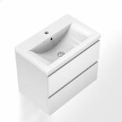 Biubiubath - Meuble de salle de bain avec vasque, 60 cm 2 tiroirs à fermeture amortie blanc, meuble suspendu