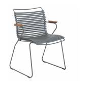 Chaise en métal et plastique gris foncé avec accoudoirs