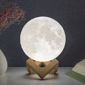 Crea - Moon Light Moon Light 3d Printed Night Light 4.7 Inch Cool Light Moon Light With Wooden