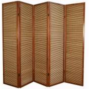 Décoshop26 - Paravent 5 panneaux marron en bois et bambou 220x175 cm - marron