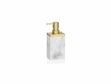 Distributeur de savon rectangulaire résine effet marbre blanc et métal doré