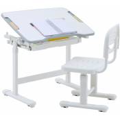 Ensemble bureau et chaise pour enfant TUTTO table et chaise réglable en hauteur, pupitre inclinable, métal et plastique blanc - Blanc