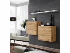 Ensemble meubles de salon switch sbi design, coloris chêne wotan et étagère blanche.