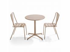 Ensemble table ronde et 2 chaises de jardin bistrot en métal taupe - palavas