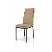 Fashion Commerce - Lot de 2 chaises taupe en simili cuir avec structure en métal laqué noir - Marrone