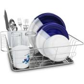 Gouttoir à vaisselle et support pour couverts et bac HxlxP : 40,5 x 30,5 x 13 cm assiettes inox acier inoxydable, gris argenté - Relaxdays