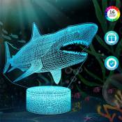 Groofoo - Lampe de Requin 3D Veilleuse led avec Télécommande,16