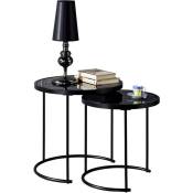 Idimex - Lot de 2 tables d'appoint gigognes leyre, plateau rond en verre noir et cadre en métal noir
