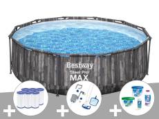 Kit piscine tubulaire ronde Bestway Steel Pro Max décor bois 3,66 x 1,00 m + 6 cartouches de filtration + Kit de traitement au chlore + Kit d'entretie