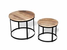 Lot de 2 tables basses tables de salon | bouts de canapé bois de manguier brut rond 40|50 cm meuble pro frco95440
