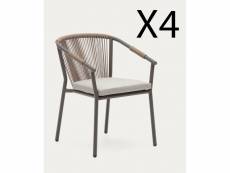 Lot de 4 chaises de jardin en aluminium et corde marron - longueur 59 x profondeur 63 x hauteur 79 cm
